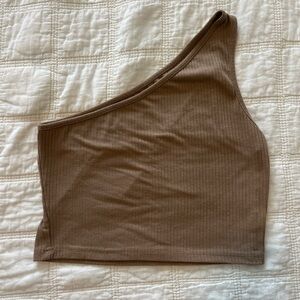 SHEIN One-Shoulder Ribbed Crop Top - Brown